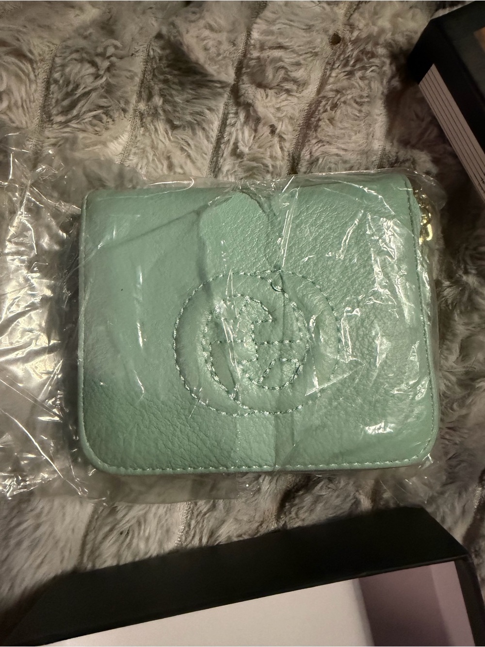 Mint Green Leather Compact Wallet - Women's Bag